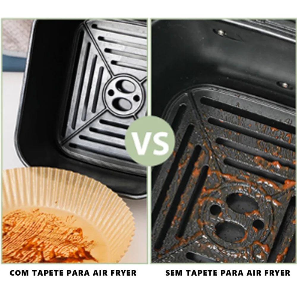 50pcs Non-Stick Disposable Air Fryer Liners Parchment Paper for Baking Roasting Microwaving Oil Water Proof Blister Packaging