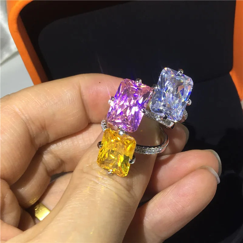 Lovers 925 Sterling Silver ring Square 8ct Lab Sapphire diamond Cz Engagement wedding band rings For women Party Jewelry