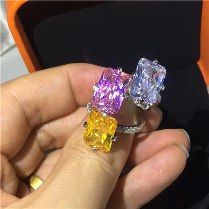 Lovers 925 Sterling Silver ring Square 8ct Lab Sapphire diamond Cz Engagement wedding band rings For women Party Jewelry