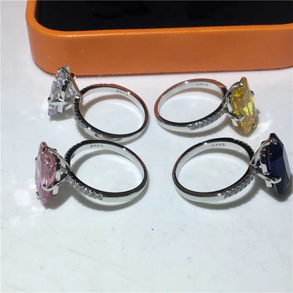 Lovers 925 Sterling Silver ring Square 8ct Lab Sapphire diamond Cz Engagement wedding band rings For women Party Jewelry