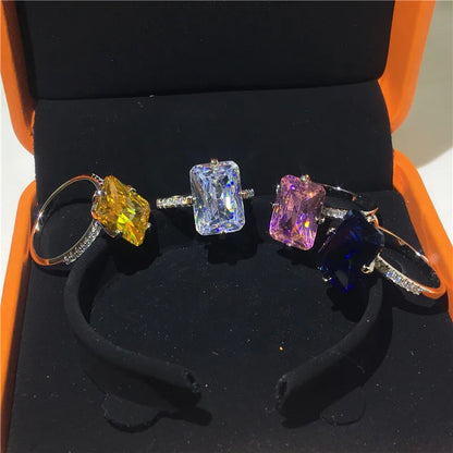 Lovers 925 Sterling Silver ring Square 8ct Lab Sapphire diamond Cz Engagement wedding band rings For women Party Jewelry