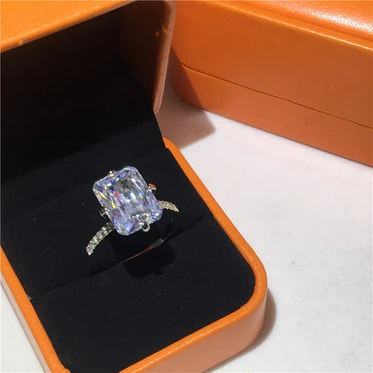 Lovers 925 Sterling Silver ring Square 8ct Lab Sapphire diamond Cz Engagement wedding band rings For women Party Jewelry