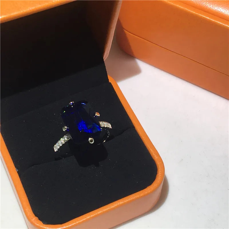 Lovers 925 Sterling Silver ring Square 8ct Lab Sapphire diamond Cz Engagement wedding band rings For women Party Jewelry