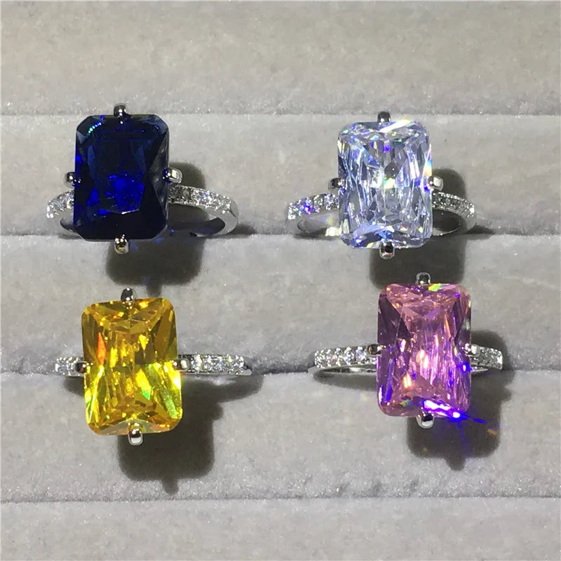 Lovers 925 Sterling Silver ring Square 8ct Lab Sapphire diamond Cz Engagement wedding band rings For women Party Jewelry