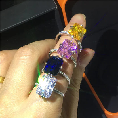 Lovers 925 Sterling Silver ring Square 8ct Lab Sapphire diamond Cz Engagement wedding band rings For women Party Jewelry
