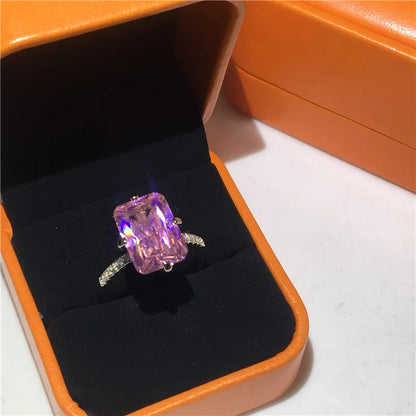 Lovers 925 Sterling Silver ring Square 8ct Lab Sapphire diamond Cz Engagement wedding band rings For women Party Jewelry