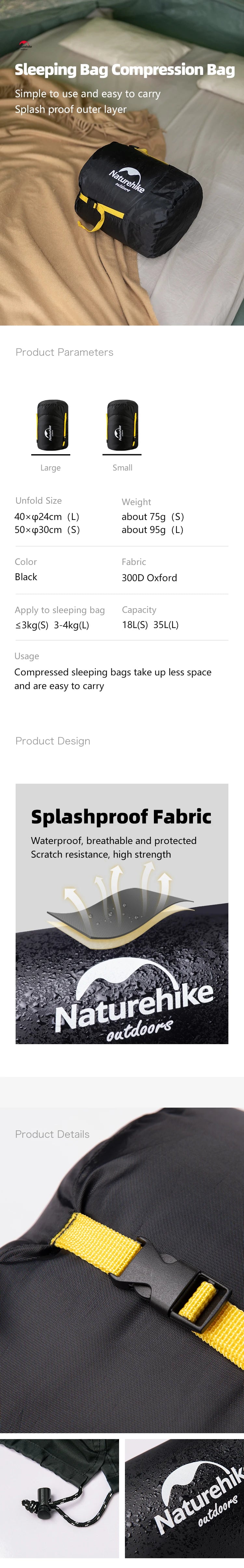 Naturehike Compression Bag For 3-4kg Sleeping Bag Splash-proof Multifunctional Camping Travel Portable Accessories Storage Sack
