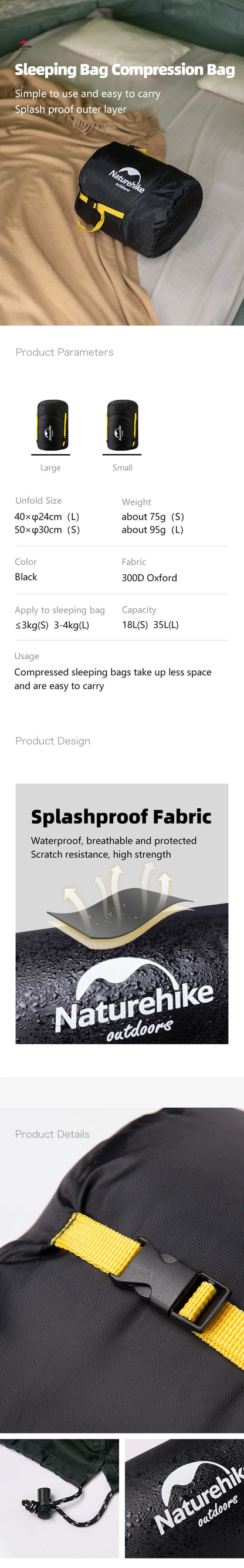 Naturehike Compression Bag For 3-4kg Sleeping Bag Splash-proof Multifunctional Camping Travel Portable Accessories Storage Sack