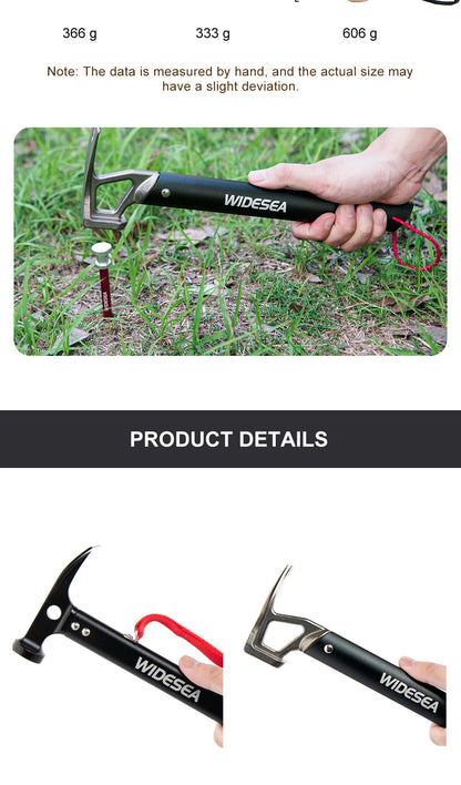 Widesea Camping Hammer Multitool Aluminium Outdoor Tent Nail Puller Stainless Steel Hiking Backpacking Supplies Portable Cone