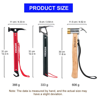 Widesea Camping Hammer Multitool Aluminium Outdoor Tent Nail Puller Stainless Steel Hiking Backpacking Supplies Portable Cone