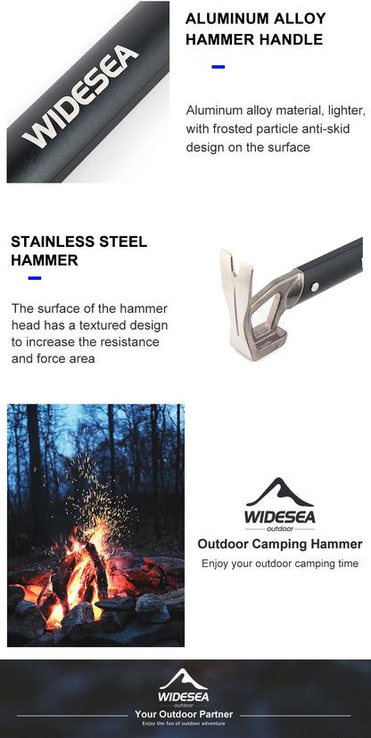 Widesea Camping Hammer Multitool Aluminium Outdoor Tent Nail Puller Stainless Steel Hiking Backpacking Supplies Portable Cone