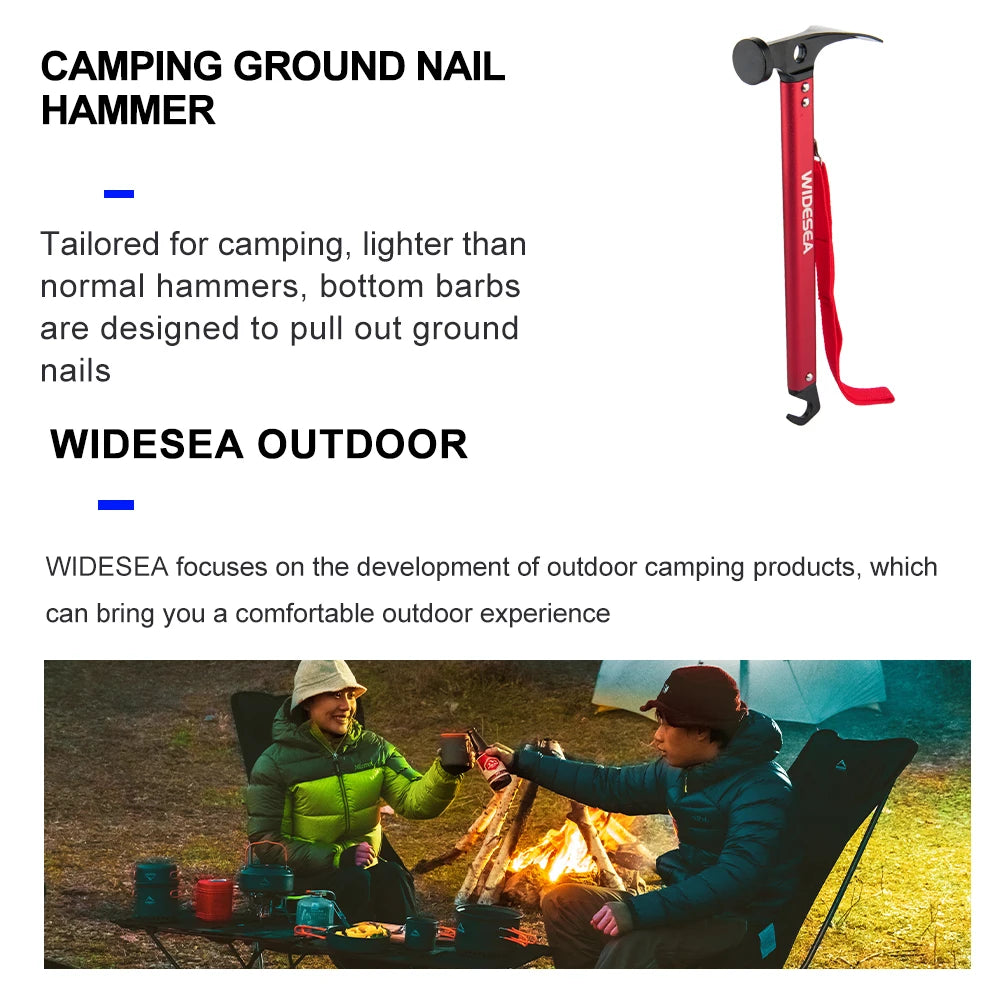 Widesea Camping Hammer Multitool Aluminium Outdoor Tent Nail Puller Stainless Steel Hiking Backpacking Supplies Portable Cone