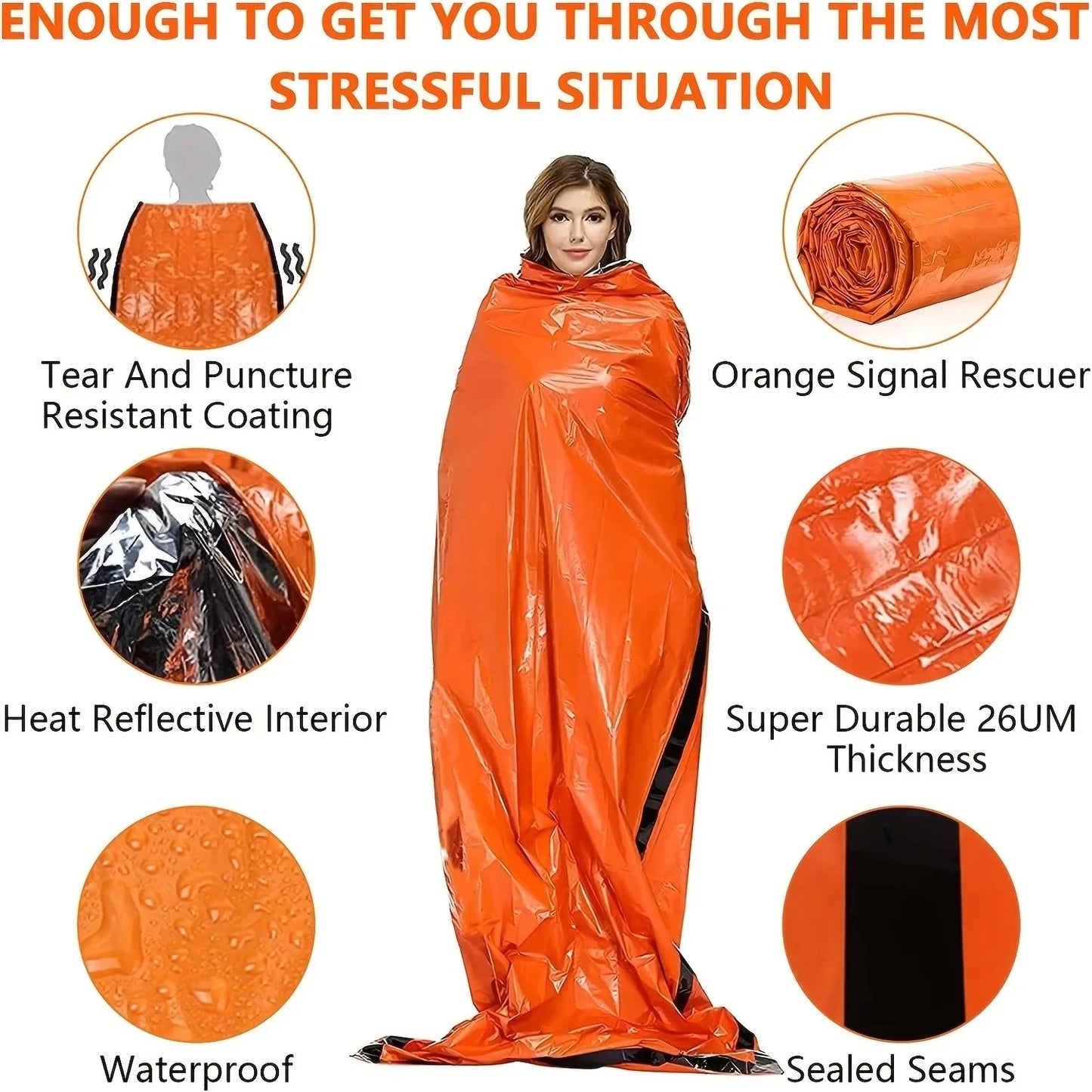 Portable Waterproof Emergency Survival Sleeping Bag Outdoor Camping Gear Thermal Sack First Aid Rescue Mylar Insulate Blanket Po