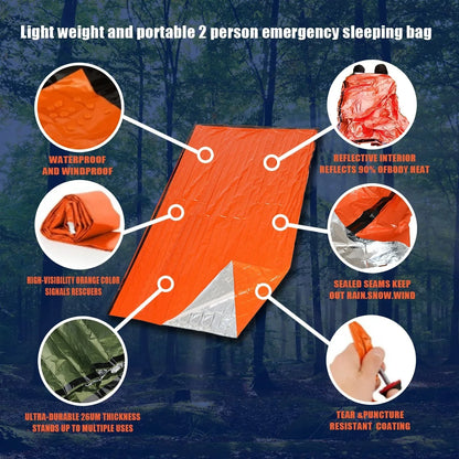 Portable Waterproof Emergency Survival Sleeping Bag Outdoor Camping Gear Thermal Sack First Aid Rescue Mylar Insulate Blanket Po