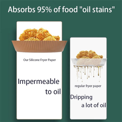 50pcs Non-Stick Disposable Air Fryer Liners  Parchment Paper for Baking Roasting Microwaving Oil Water Proof Blister Packaging