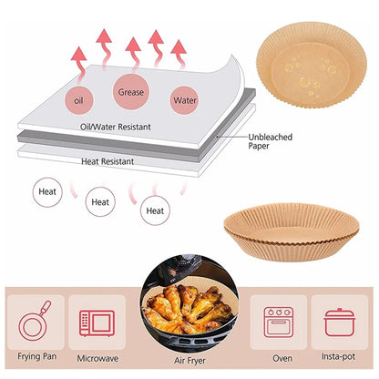 50pcs Non-Stick Disposable Air Fryer Liners  Parchment Paper for Baking Roasting Microwaving Oil Water Proof Blister Packaging