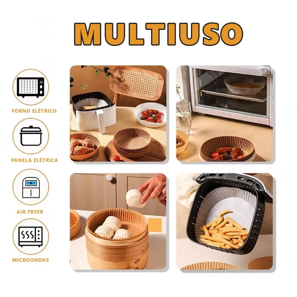 50pcs Non-Stick Disposable Air Fryer Liners  Parchment Paper for Baking Roasting Microwaving Oil Water Proof Blister Packaging
