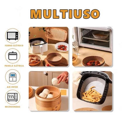 50pcs Non-Stick Disposable Air Fryer Liners  Parchment Paper for Baking Roasting Microwaving Oil Water Proof Blister Packaging